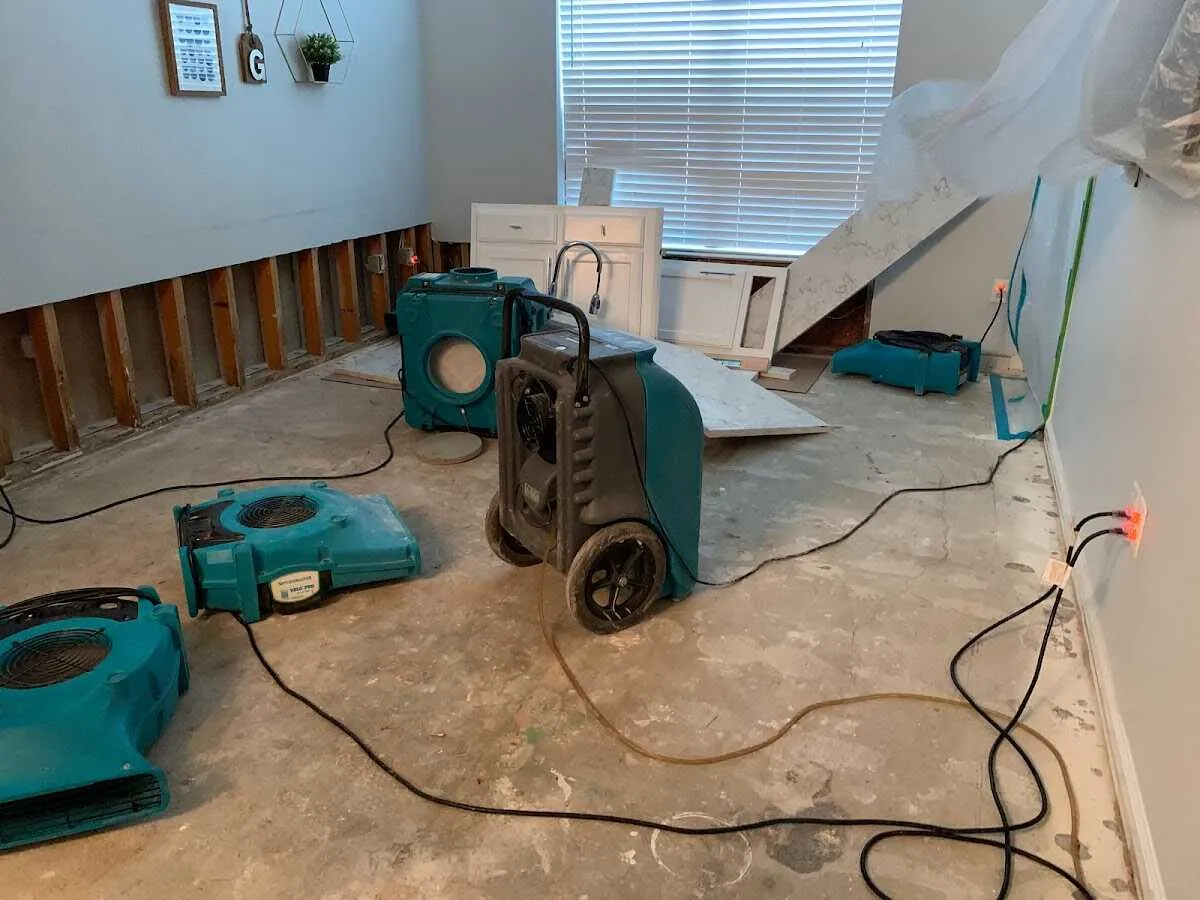 Dehumidifier in flood-cut room for Water Damage Restoration in South Amboy